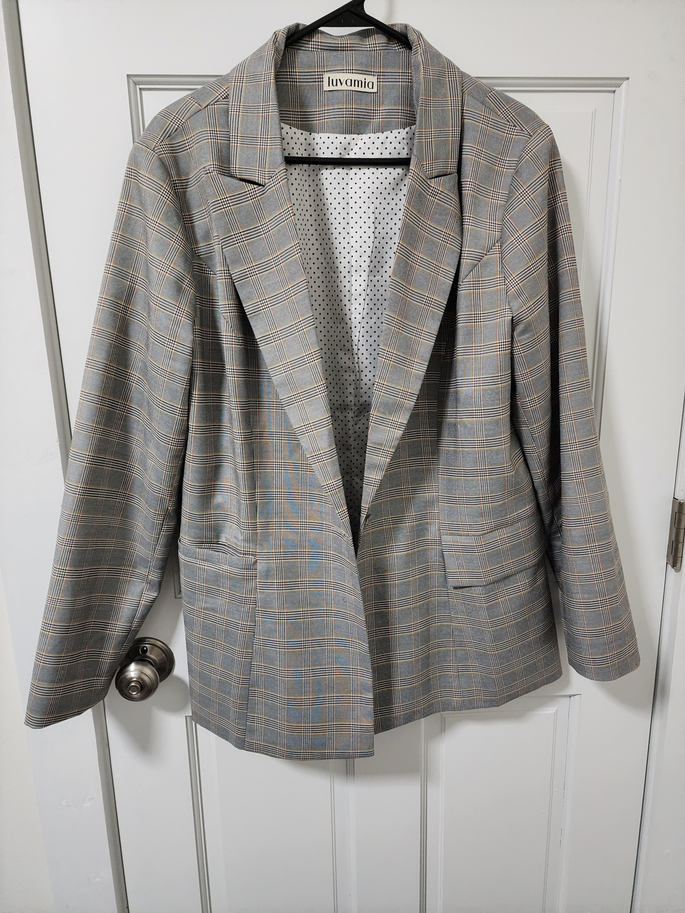 Luvamia Women's Gray Plaid Blazer with Tan Windowpane